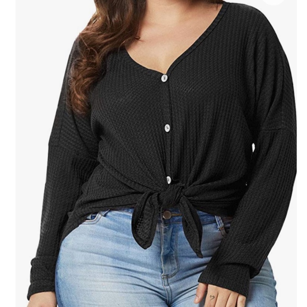 Love J Lightweight V-Neck Tie Front Long Sleeve Top Size XL